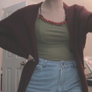chunky knot open maroon cardigan